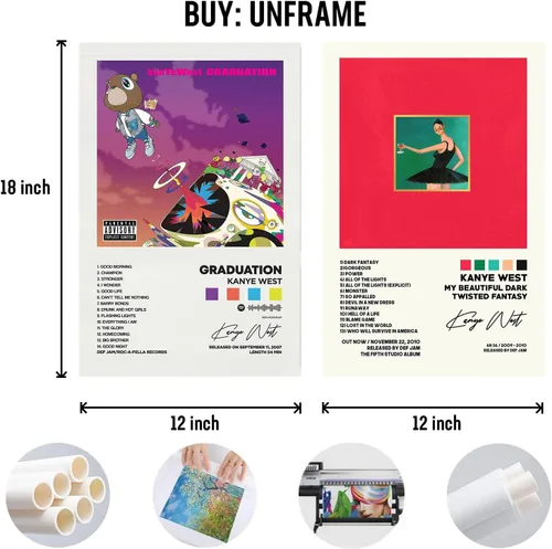 Miniatura 5 de Un juego de 2 pósteres de graduación de Kanye West My Beautiful Dark Twisted Fantasy Póster de lienzo sin marco: 12 x 18 pulgadas (11.8 x 17.7 in)