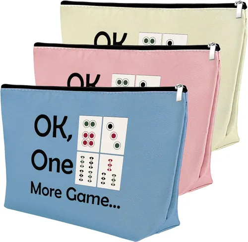 Mxrymvu Mahjong Lovers Gift for Women Makeup Bag Mahjong Player Gifts for Friend Grandma, Azul, rosa y beige, Viajes