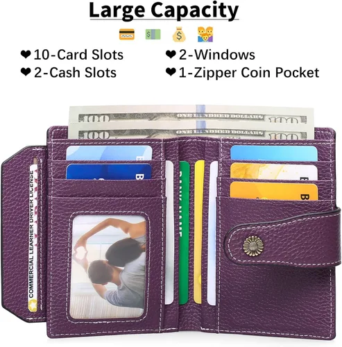 Miniatura 2 de FALAN MULE - Cartera de cuero auténtico para mujer, pequeña plegable , compacta, con interferencia de radiofrecuencia (RFID)