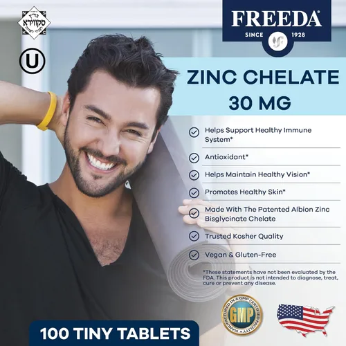 Miniatura 2 de Freeda Zinc quelado 30 mg – TRAACS® Bisglicinato de zinc para alta absorción – Vegano, Kosher, suave para el estómago – Apoyo inmunológico