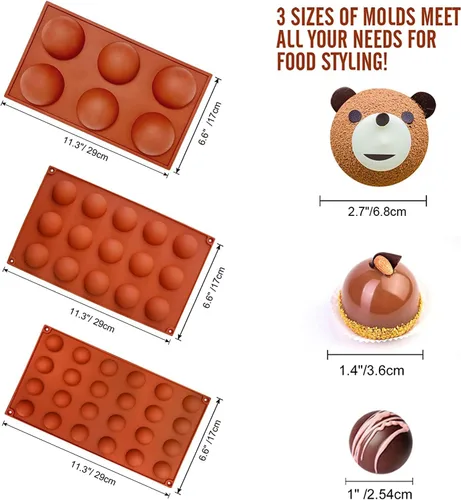 Miniatura 3 de Molde de silicona semiesfera, moldes de silicona para chocolate, 3 paquetes de moldes para hornear para hacer chocolate, pasteles, gelatina, mousse