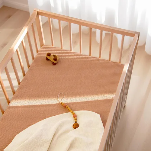 Miniatura 5 de Lulu Moon - Sábanas de muselina para cuna, sábanas bajeras para cuna para niños y niñas, 28 x 52 pulgadas, paquete de 2 Melocotón y crema