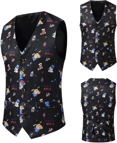 Miniatura 2 de Stoota Chaleco de Navidad para hombre, suave, casual, ajuste regular, lindo estampado, S-2XL