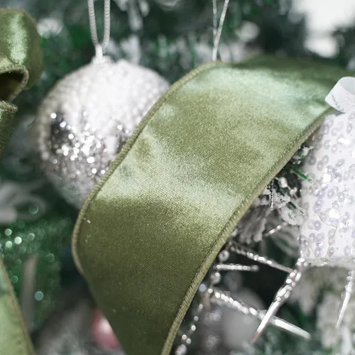 Miniatura 7 de HUIHUANG Cinta de terciopelo verde con alambre de 2-1/2 pulgadas, cinta de terciopelo verde musgo para árbol de Navidad, lazos grandes, coronas