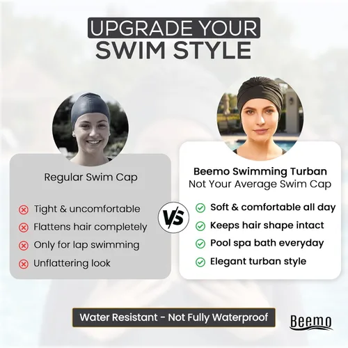 Miniatura 8 de BEEMO Gorros de natación para mujer, turbante de natación, de poliéster, con forro de látex, plisado para mujer Púrpura