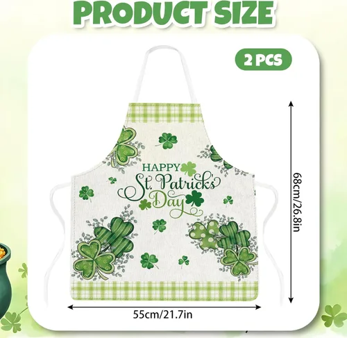 Miniatura 2 de Whaline Delantales del día de San Patricio, delantales de cocina ajustables con trébol de acuarela, delantales de cocina de trébol verde