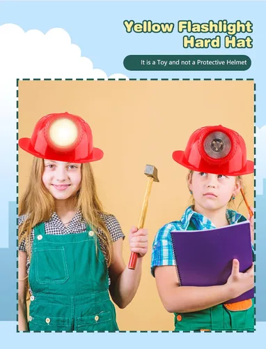 Miniatura 5 de Paquete de 2 sombreros de construcción para niños, casco de disfraz de minero con luz para niños y niñas, suministros de fiesta de Halloween