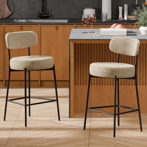 DYHOME Boucle - Juego de 2 taburetes de bar modernos de 24 pulgadas de altura de mostrador con patas de metal curvadas, taburetes de bar tapizados