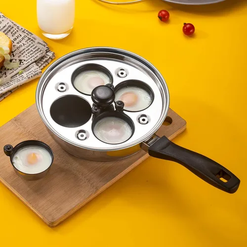 Miniatura 2 de MARSKITOP Sartén antiadherente para 4 huevos, olla para huevos escalfados de acero inoxidable, sartén escalfada sin PFOA, máquina de huevos