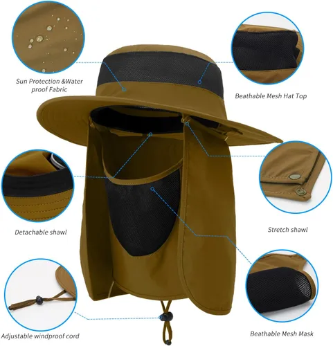 Miniatura 7 de Outdoor Sun Hat UPF 50 Protection Waterproof Fishing hat Face Cover Summer Neck Flap Hat