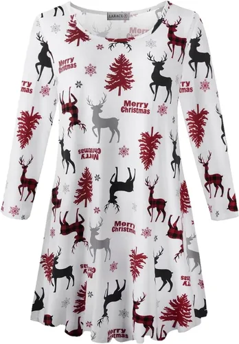 LARACE - Blusa de talla extragrande con manga de 34 para mujer, blusa tipo túnica holgada y larga con corte acampanado