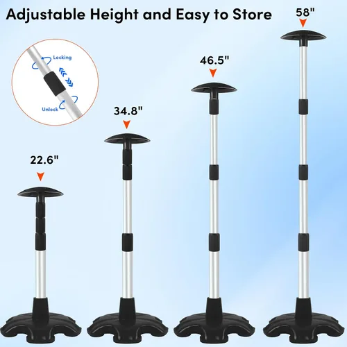 Miniatura 3 de Paquete de 2 postes de soporte para cubierta de barco, poste de soporte de aluminio ajustable en altura con base de goma antideslizante, sistema