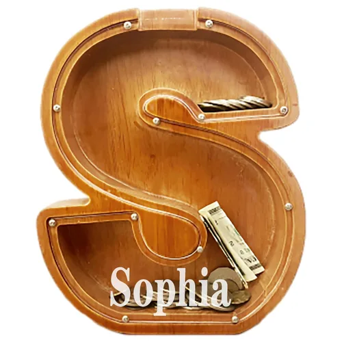 Miniatura 55 de Alcancia personalizada grande de madera con letras, alcancía para monedas, alcancía personalizada con nombre, puede ser utilizada como regalo de J