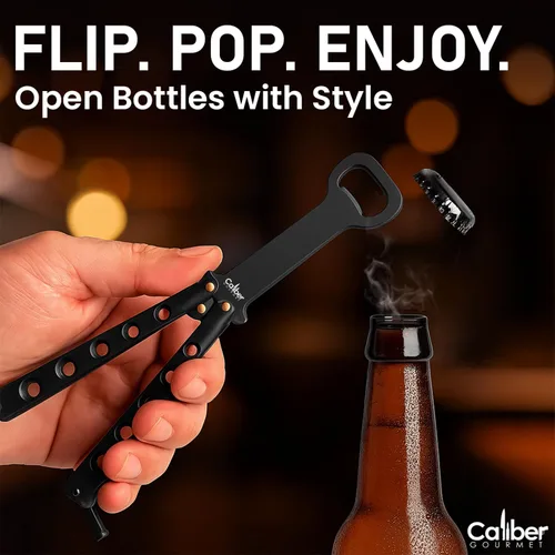 Miniatura 2 de CBG-1021-BK - Abrebotellas de mariposa estilo cuchillo de mariposa multiherramienta y abrebotellas de cerveza, suministros de barman, color negro