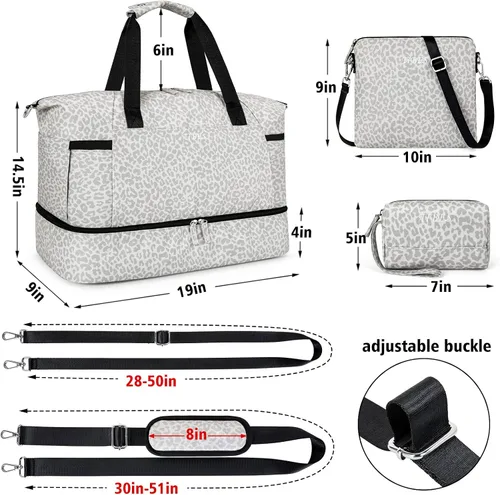 Miniatura 5 de Gym Bag for Women Weekender Bag with Waterproof Shoe Compartment Sports Travel Duffel 3pcs Set Carry On Overnight Bags for Business Trip Travel Gym