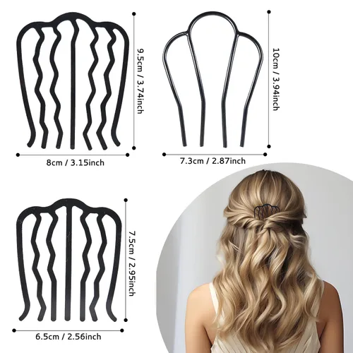 Miniatura 3 de 7 peines laterales de metal para el cabello, pinzas para horquilla, peine francés, dientes torcidos, palillos para moño recogido, peinados