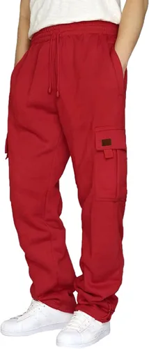 Pantalones deportivos de forro polar tipo cargo para hombre, con cintura elástica, con cordón ajustable, holgados, con bolsillos