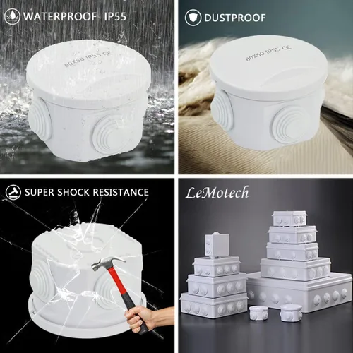 Miniatura 8 de LeMotech - Caja de derivación universal de plástico ABS resistente al polvo, resistente al agua, IP65, color blanco