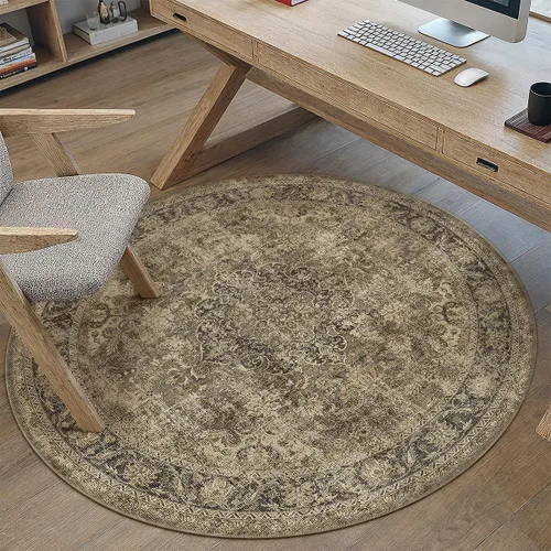 Miniatura 16 de Alfombra de área marrón lavable de 2 x 3 pies, alfombra vintage para entrada y cocina, antideslizante, suave, de pelo bajo desgastado, alfombra