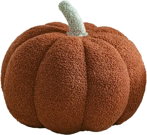 Cojín de felpa con diseño de calabaza simulada 3D para sofá (11 pulgadas, marrón), 1 unidad (paquete de 1)