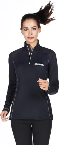 Miniatura 4 de bpbtti Jersey térmico con cremallera para mujer con bolsillo con cremallera, absorbe la humedad y transpirable