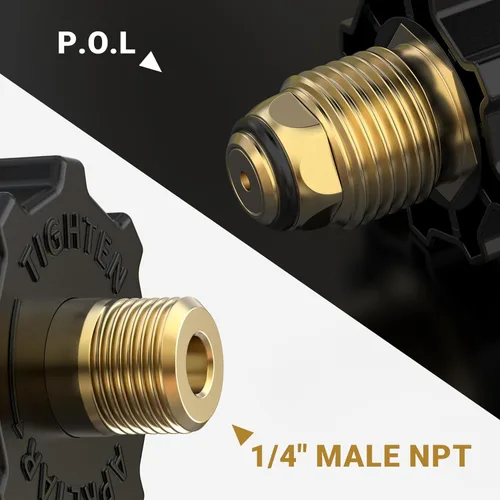 Miniatura 4 de Onlyfire 5041 Adaptador de montaje de gas propano POL de nariz blanda con exceso de flujo X rosca macho de 1/4 pulgadas, latón