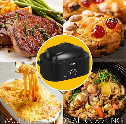 Miniatura 3 de Horno tostador eléctrico de 22 cuartos con bandeja extraíble y tapa de autohilvanado, perfecto para asar pavo con control de temperatura de 150 a