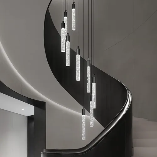 Miniatura 5 de Candelabro moderno de 9 luces para sala de estar, lámparas colgantes de techo de cristal negro, LED, regulables, 54 W, 6000 K, escaleras, grandes