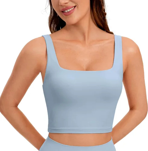 Miniatura 77 de CRZ YOGA Butterluxe Brasier deportivo de cuello cuadrado para mujer, estilo camiseta corta sin mangas, acolchado con soporte integrado para yoga