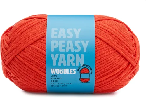 Woobles Easy Peasy Hilo para Principiantes - Hilo de Ganchillo y Tejer - Mediano #4 Worsted - Mezcla de Algodón-Nailon Vamos a Ketchup Pronto