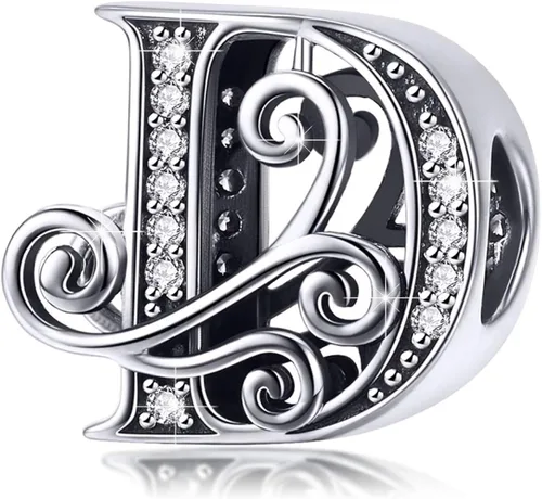 BISAER Dijes de plata de ley 925 con inicial de letra A-Z para pulseras cuentas del alfabeto regalos de joyería Plata esterlina Diamante de