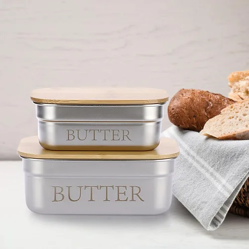 Miniatura 9 de BSTKEY Mantequillera con tapa para encimera, recipiente de acero inoxidable para mantequilla con sellado de silicona, soporte para mantequilla