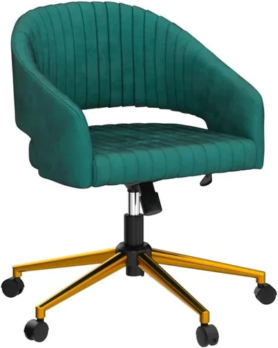 Miniatura 4 de Silla de oficina en casa, silla de escritorio giratoria de terciopelo, moderna y bonita silla de escritorio verde con base dorada para niñas