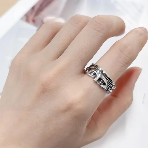 Miniatura 2 de OIDIMS Anillo vintage de Venus de media cara para mujeres y hombres, ajustable, personalizado, abierto, nudillos, banda para el dedo, joyería única