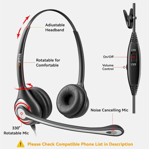Miniatura 4 de Wantek Auriculares con micrófono con cancelación de ruido, auriculares para teléfono de 0.098 in Jack compatibles con Panasonic AT&T Uniden Cisco