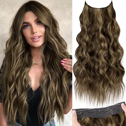 Miniatura 102 de KooKaStyle - Extensiones de cabello con hilo invisible, diadema transparente, ajustables, 4 clips fijadores, cabello largo y ondulado de 12