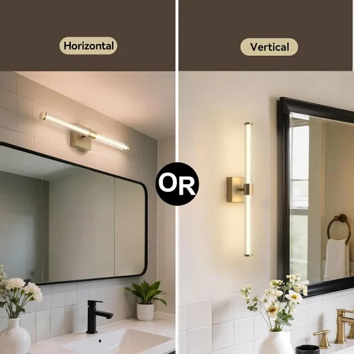 Miniatura 2 de Tubicen Luz de tocador lineal negra vertical LED luz de pared 360° iluminación completa 12W Horizontal baño tubo barra luz sobre espejo 25 pulgadas