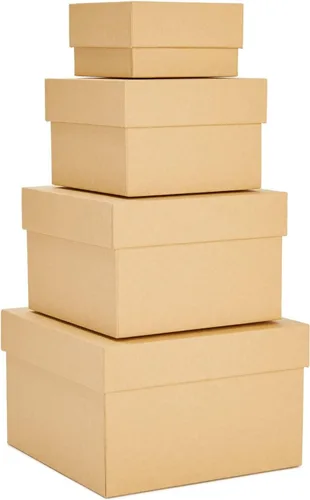 Stockroom Plus Cajas anidables cuadradas con tapas, color marrón kraft, cartón, paquete de 4, 6.5-3.5 pulgadas, cajas de regalo de cartón para Kraft