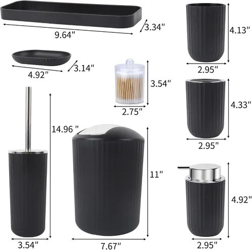 Miniatura 6 de FEILANDUO Juego de accesorios de baño completo, juego de 8 piezas de accesorios de baño con basura, dispensador de jabón, jabonera, taza