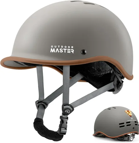 OutdoorMaster Casco de bicicleta para adultos, casco de ciclismo ajustable con luz para hombres y mujeres, certificado de seguridad para bicicleta,