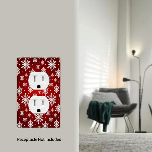 Miniatura 6 de Cubierta de interruptor de luz dúplex de 1 banda, cubierta decorativa de Navidad con copos de nieve rojos, placa frontal decorativa para cocina