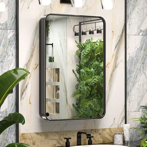 Miniatura 16 de Keonjinn Gabinetes de medicina delgados negros de 15 x 36 pulgadas, botiquín lateral estrecho para baño con espejo, marco de acero inoxidable