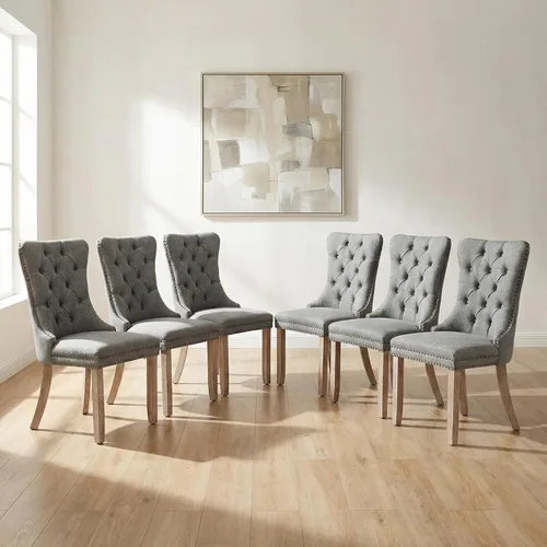 Miniatura 59 de OVENTA Juego de 4 sillas de comedor modernas tapizadas copetudas, terciopelo negro y gris y cuero con patas de madera maciza, sillas de cocina