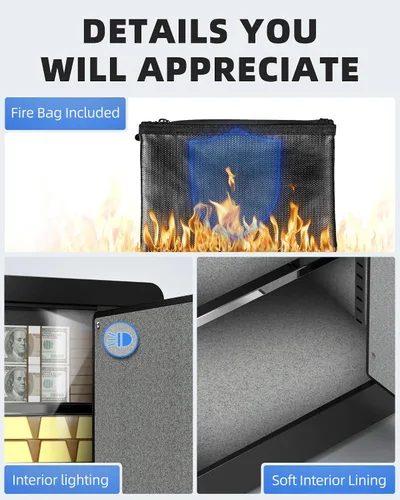 Miniatura 5 de DAYI - D-25 - Caja fuerte con bolsa ignífuga e impermeable para hogar o gabinete para dinero en efectivo y objetos de valor, con teclado electrónico