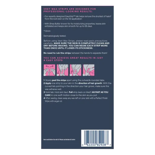 Miniatura 2 de Veet Kit de tiras de cera depiladoras dermatológicamente probadas, listas para usar, 40 unidades para piernas y cuerpo (paquete de 2)