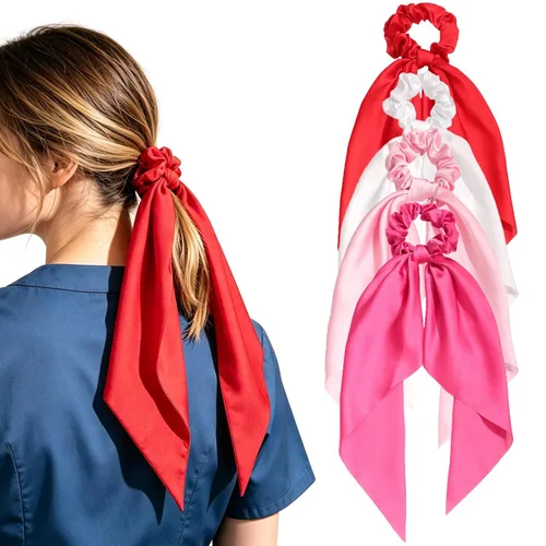 Miniatura 9 de Coleteros para el cabello para mujer, bufanda LFOUVRE Scrunchies, 2 piezas de bufandas anudadas para niñas, bufanda de satén sedoso, banda elástica