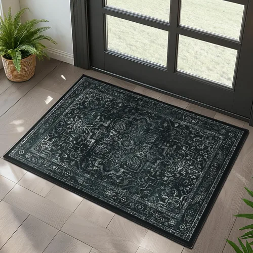 Miniatura 81 de Alfombra de pasillo profundo azul 2x8, alfombra de pasillo lavable antideslizante para entrada interior, alfombra de medallón vintage de 0.27