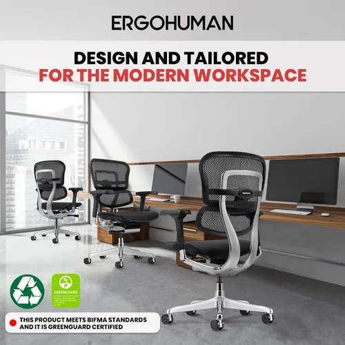 Miniatura 5 de Eurotech Seating Ergohuman Silla giratoria de malla con respaldo medio, color negro