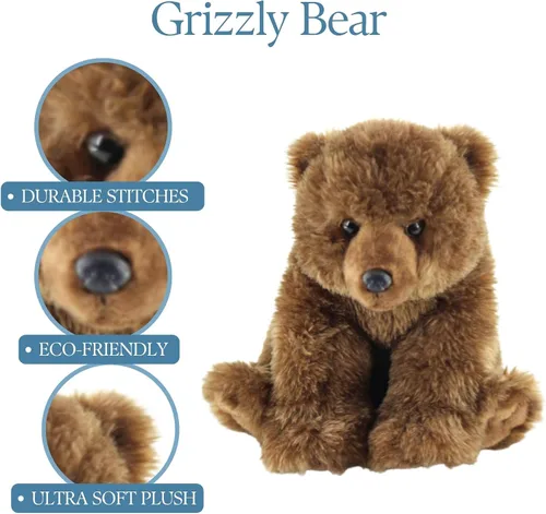 Miniatura 6 de The Petting Zoo Peluche de oso Grizzly, regalos para niños, animales salvajes Onez, juguete de peluche de oso, 12 pulgadas