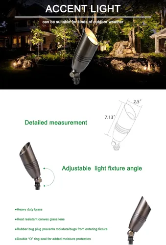 Miniatura 5 de Focos de paisaje de bajo voltaje de 12 V para exteriores, luces de subida direccional de latón macizo, estaca de suelo, accesorio de iluminación